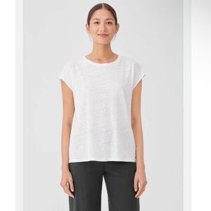 EILEEN FISHER Organic Linen Jersey Shirred-Back Top
